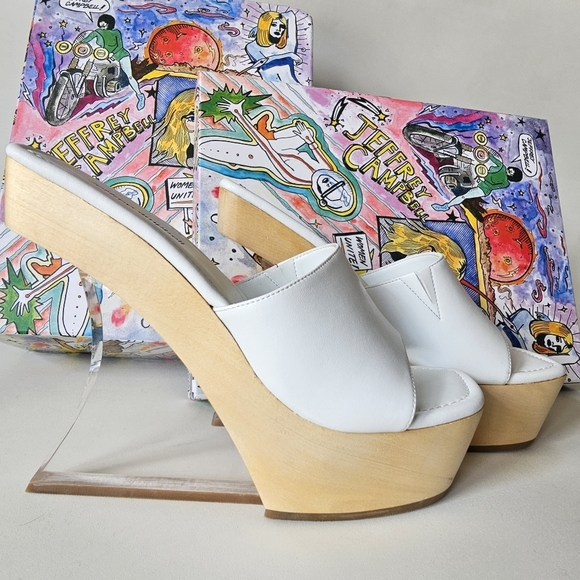 Jeffrey Campbell Pellucid White Faux Leather Lucite Sculptural Heel Sandals - Picture 2 of 11